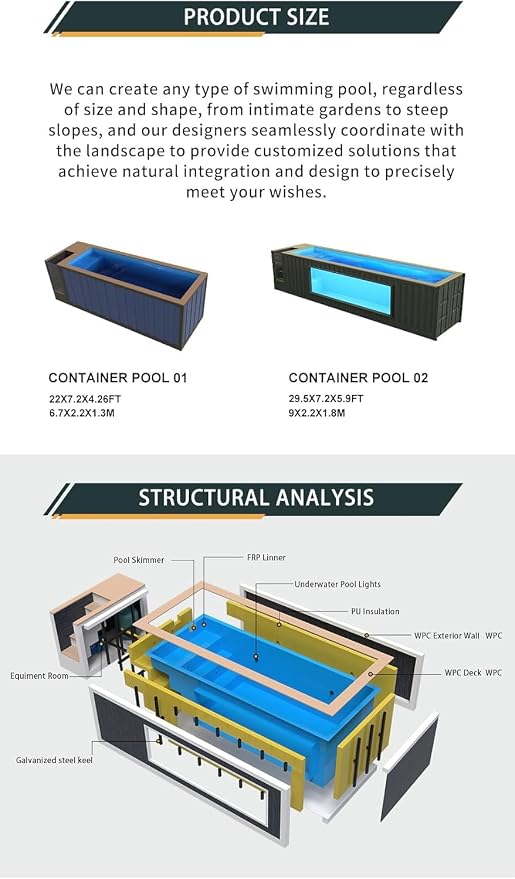 Heavy-Duty Shipping Container Swimming Pool, 20/40FT Above Ground Prefab Swimming Pool, Robust Outdoor Pool with Filter Integrated Steps for Backyard Patio Garden Adults Family Leisure Vacation Use