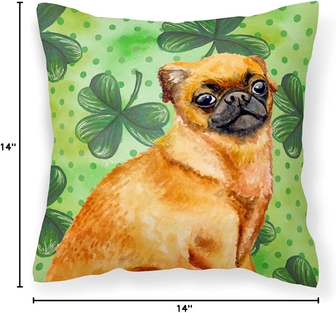 Caroline's Treasures BB9841PW1414 Small Brabant Griffon St Patrick's Fabric Decorative Pillow, Green Machine Washable, Indoor Outdoor Decorative Pillow for Couch, Bed or Patio, 14Hx14W