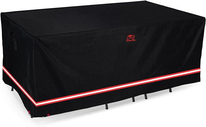 Turtle Life Patio Furniture Sets Cover, Heavy Duty Rectangular Durable Waterproof Outdoor UV Resistant Anti-Fading Dining Table Chairs Furniture Cover, Black, 88"Lx58”Wx29”H