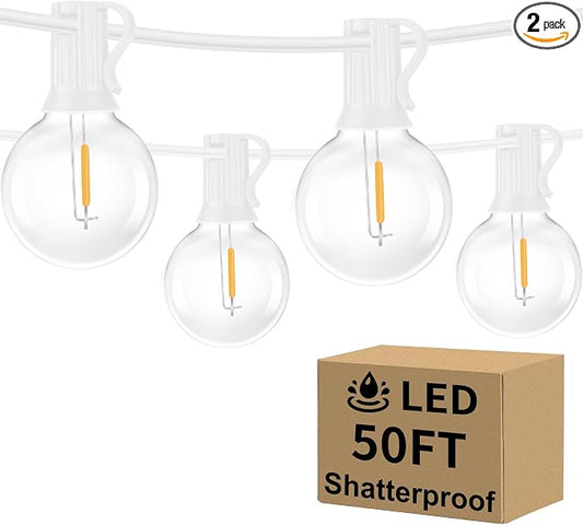 Bosceos Outdoor G40 LED Globe String Lights Waterproof 50FT, White Wire | Dimmable Shatterproof Patio Lights with 25+2 Bulbs Connectable Commercial Hanging Light for Patio Balcony Backyard Party