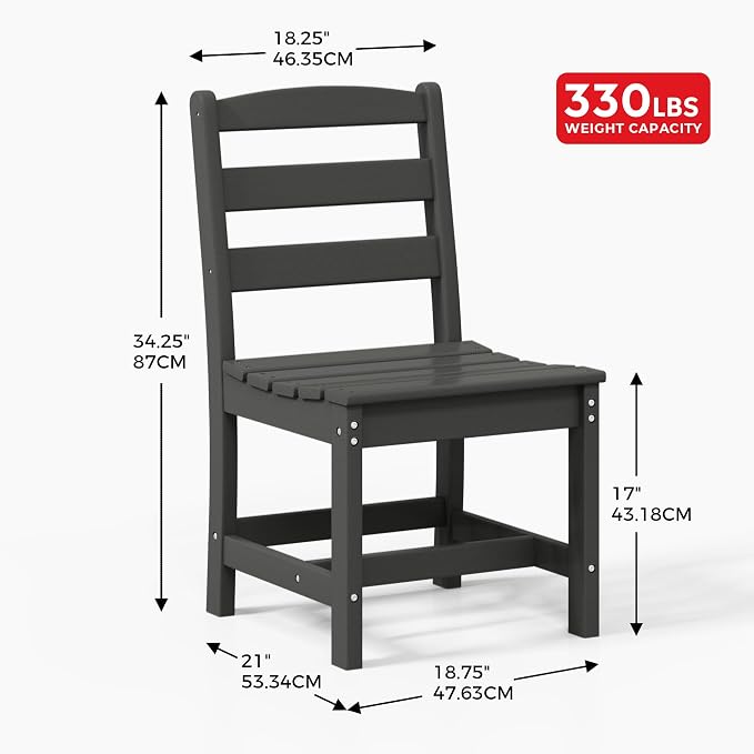 Costaelm Outdoor Dining Chair, Armless Patio Adirondack Chair, HDPE Poly Lumber, Waterproof Indoor/Outdoor Restaurant Bistro Dining Chair for Outside Porch Backyard Garden, Gray