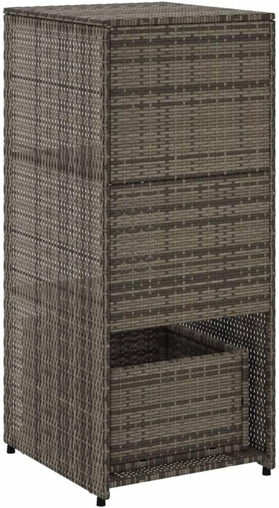 Gray Outdoor Storage Cabinet with 2 Shelves and 1 Drawer, PE Rattan Patio Storage Cabinet with Powder-Coated Steel Frame for Garden Tools and Cushions