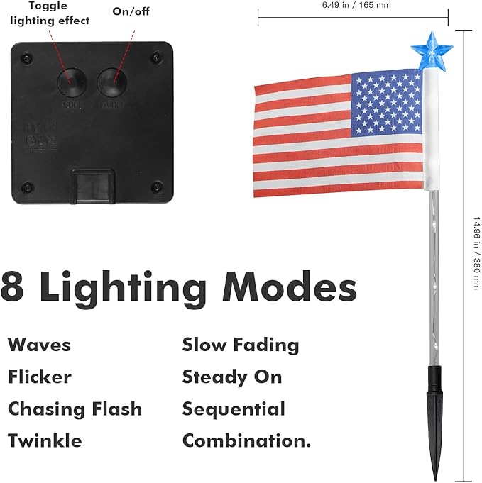 4th of July Decorations Outdoor American Flag Lights, 6-Pack Red White and Blue Solar Stars Lights with 6 USA Flags & 30LED,Bright Patriotic Pathway Lights for Memorial Day Yard Lawn Decor