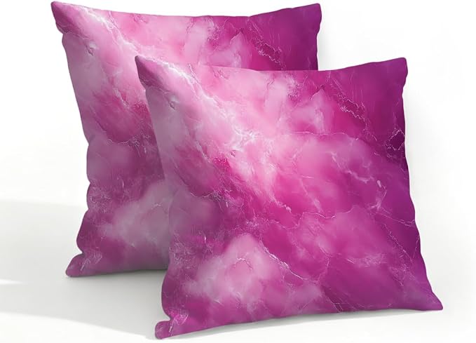 18x18 Inch Outdoor Pillow Covers Set of 2 Waterproof Throw Pillow Covers Decorative Couch Cushion Covers Pink Marble Pattern Square Pillowcases Protectors for Patio Garden Sofa