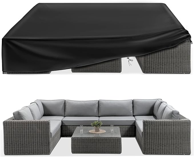 ESSORT Extra Large Patio Furniture Cover, 124x63x29 inch Heavy Duty Waterproof Outdoor Table Cover, All Weather Protection from Rain, Snow, UV, for 10-12 Seat Rectangular Set