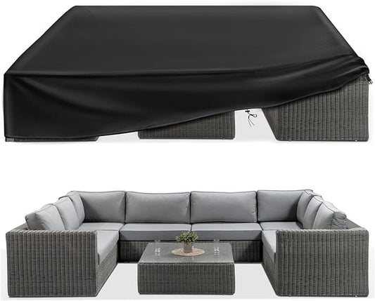 ESSORT Extra Large Patio Furniture Cover, 124x63x29 inch Heavy Duty Waterproof Outdoor Table Cover, All Weather Protection from Rain, Snow, UV, for 10-12 Seat Rectangular Set