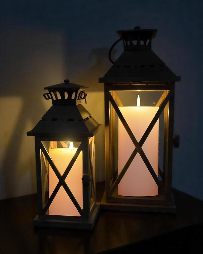 Gmnee 4"x8" Outdoor Waterproof Flameless Candles with Remote and Timers, LED Candles, Battery Operated Candles, Electric Fake Pillar Candles for Patio Porch, and Lanterns Decor (Ivory, Plastic)