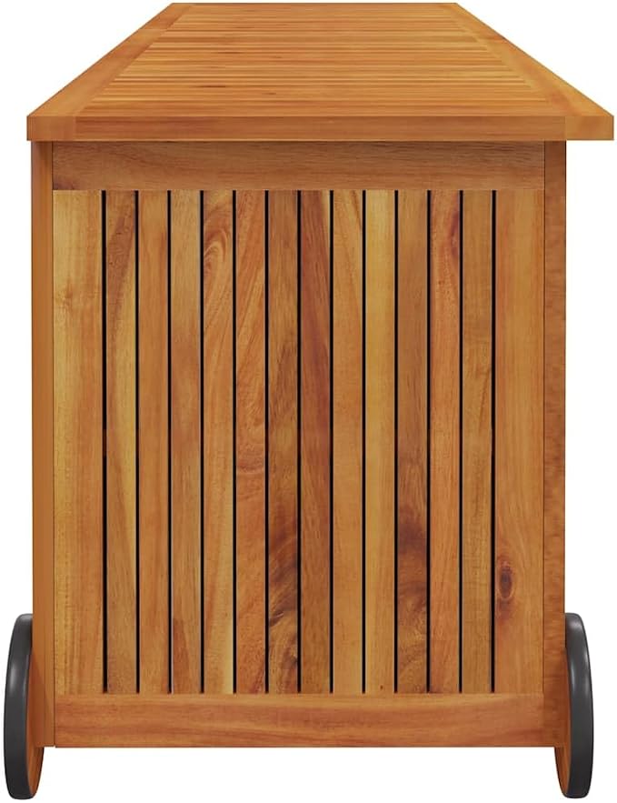 Solid Acacia Wood Garden Storage Box, Outdoor Patio Deck Bin with Wheels, Large Waterproof Container for Cushions, Toys, Pool Supplies, 59.1 x 19.7 x 22.8 Inches