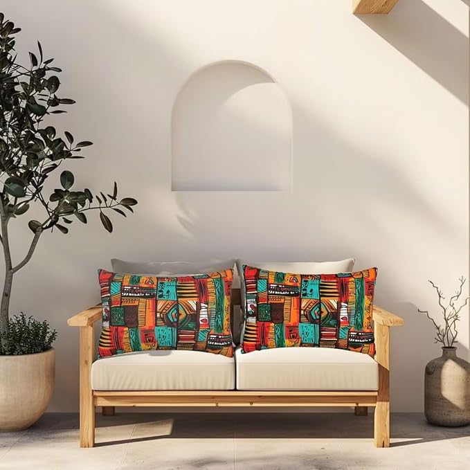 Outdoor Pillows Waterproof Set of 2 Outdoor Pillow Covers 16x24 Inch, Vintage Throw Pillows Ethnic Pillow Covers, Garden Decorative Pillows Outdoor Pillows for Patio Furniture Car Home Decor -hs144