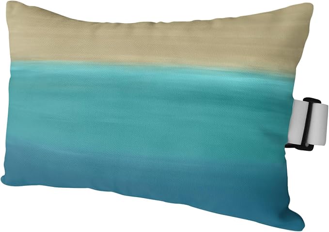 Teal Blue Ombre Outdoor Pillows for Chaise Lounge Chair Waterproof Lumbar Pillows with Insert&Adjustable Elastic Strap Beach Headrest Pillow Modern Abstract Gradient Art Neck Pillow for Pool 12"x20"