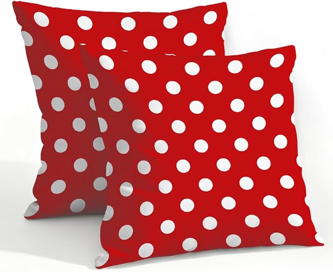 22x22 Inch Outdoor Pillow Covers Set of 2 Waterproof Throw Pillow Covers Decorative Couch Cushion Covers Red Polka Dot Square Pillowcases Protectors for Patio Garden Sofa