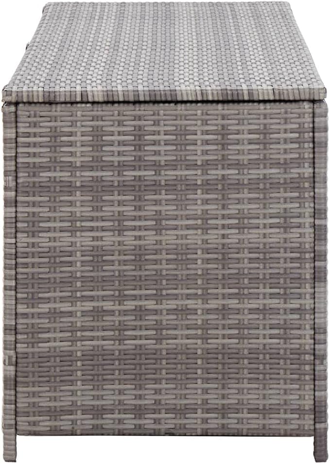 Gray Outdoor Storage Box Bench 59.1x19.7x23.6 Inches, PE Rattan Patio Furniture Cushion Organizer with Steel Frame, Multi-Functional Deck Box for Pillows Blankets Garden Tools