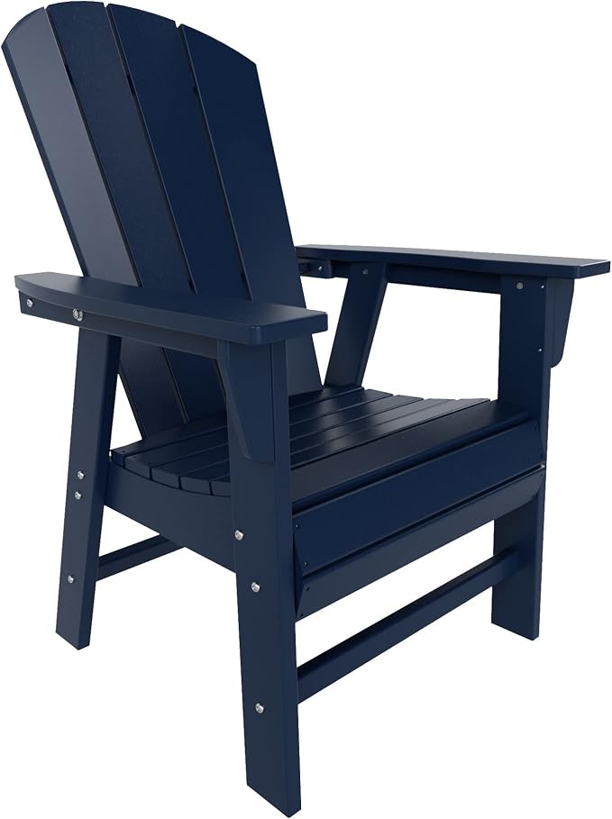 WestinTrends Malibu 7 Piece Adirondack Outdoor Dining Set, All Weather Poly Lumber Patio Table and Chairs Furniture Set, 71" Trestle Dining Table and 6 Adirondack Dining Chair, Navy Blue