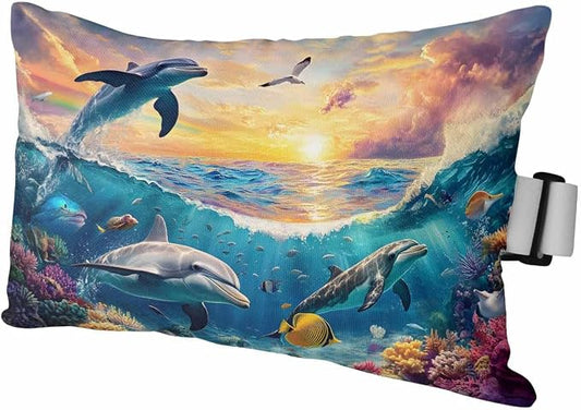 Pack of 2 Outdoor Lumbar Cushions with Inserts, Summer Ocean Dolphin Fish Animal Photography Waterproof Fluffy Fade Body Pillows, Patio Furniture Pillow for Home Balcony Garden Decor 12x20IN