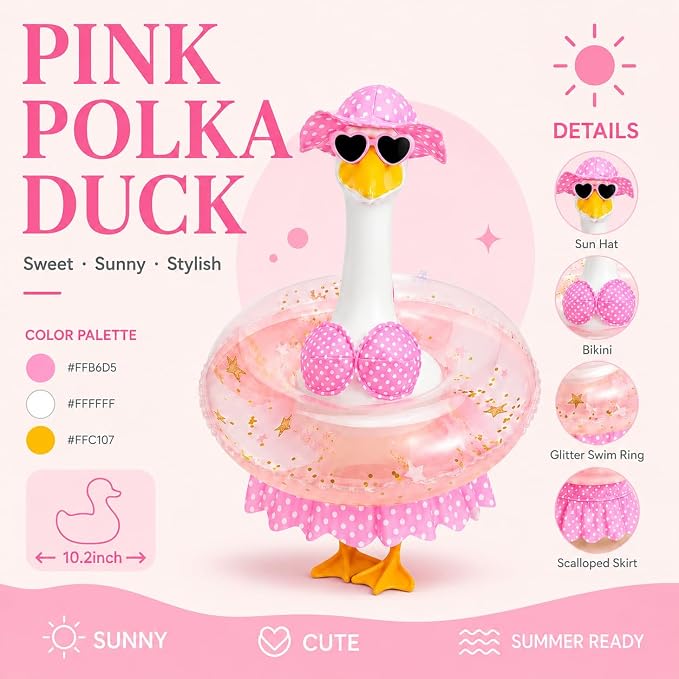 Hawaiian Swimsuit Bikini Goose Outfit, 23-inch Porch Goose Summer Costume with Swim Ring, Sunglasses & Hat, Summer Yard Decorations