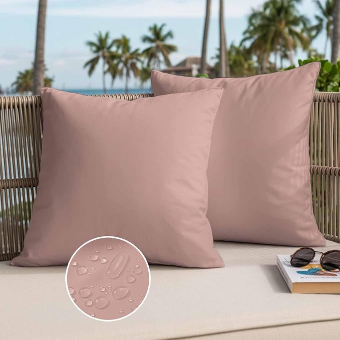 Throw Pillow Covers 24x24 Inch Set of 2, Pink Pure Color Waterproof Outdoor Pillow Covers, Aesthetics Contemporary Luxury Decorative Cushion Pillowcases for Couch, Sofa, Bed, Garden, Patio