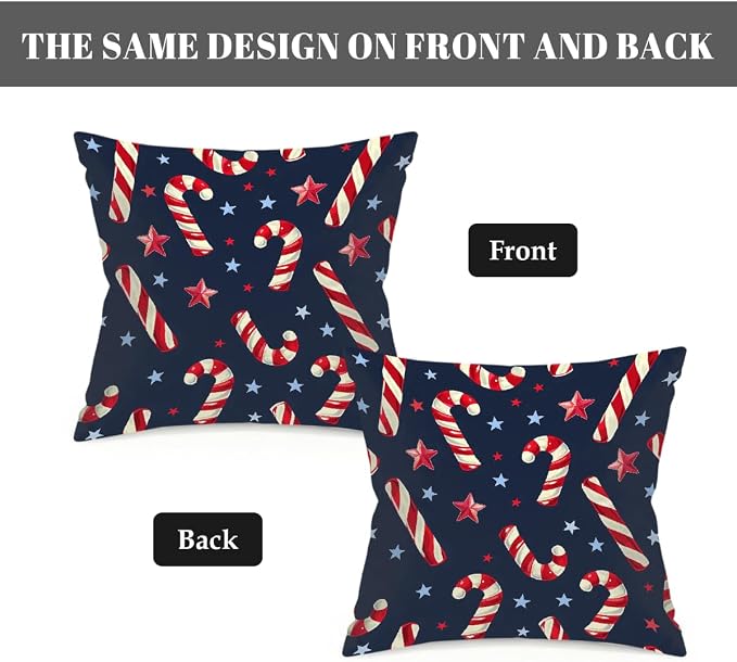 22x22 Inch Outdoor Pillow Covers Set of 2 Waterproof Throw Pillow Covers Decorative Couch Cushion Covers Christmas Candy Star Square Pillowcases Protectors for Patio Garden Sofa