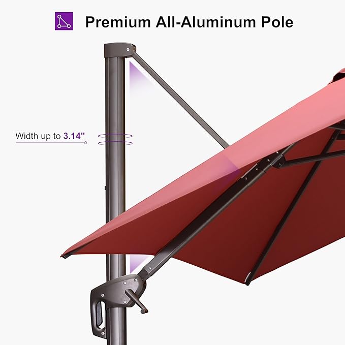 PURPLE LEAF 10' X 10' Patio Cantilever Umbrella Antique Bronze Square Outdoor Umbrella with 360° Rotation and Aluminum Offset Hanging for Garden Backyard Pool, Brick Red