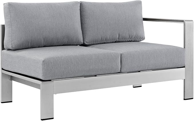 Modway Shore 5-Piece Aluminum Outdoor Patio Sectional Sofa Set in Silver Gray