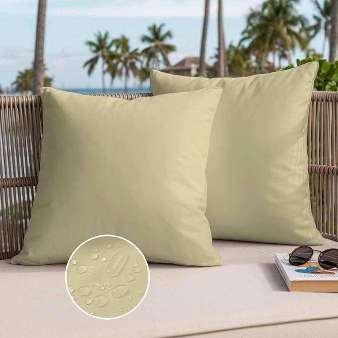 Throw Pillow Covers 18x18 Inch Set of 2, Yellow Solid Color Waterproof Outdoor Pillow Covers, Aesthetics Contemporary Luxury Decorative Cushion Pillowcases for Couch, Sofa, Bed, Garden, Patio
