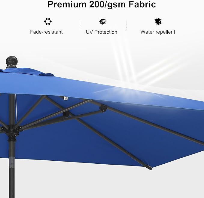 PURPLE LEAF 10' x 6.5' Rectangular Patio Umbrella Outdoor Table Umbrella Aluminum Frame Market Umbrella Sun Umbrella with 8 Sturdy Ribs & Tilt for Garden Deck Lawn & Pool Sky Blue