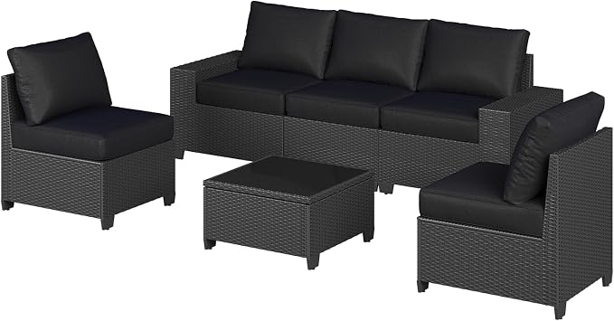 Aoxun Patio Furniture Set, 6 Pcs Outdoor Patio Furniture Sets with 4in Thicken Cushion, Widen Armrests Wicker Outdoor Sectional for Backyard & Garden, Black
