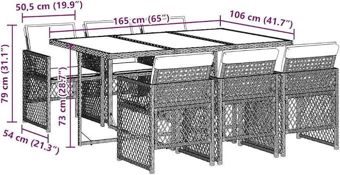 7-Piece Garden Dining Set Black Poly Rattan Tempered Glass | Cream White Cushions, Foldable Chairs, Weather Resistant, Easy Clean, Patio Furniture
