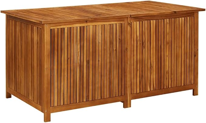 Solid Acacia Wood Garden Storage Box with Water Resistant Bag, 59.1 x 31.5 x 29.5 Inch Outdoor Storage Container for Patio, Balcony and Garden