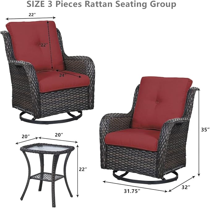 HUMMUH Patio Furniture Set with Fire Pit Table 5-Piece Wicker Outdoor Swivel Rocker Patio Chairs High Back Outdoor Couch Conversation Set for Porch, Backyard, Deck