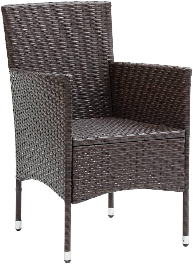 3 Piece Patio Dining Set Brown Cream White Poly Rattan Table 43.3" Glass Top Chairs with Cushions Powder-Coated Steel Frame Outdoor Bistro Set for Garden Balcony Small Spaces
