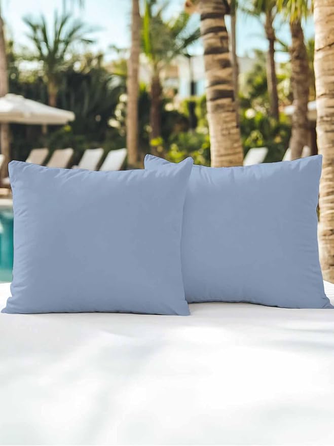 Vandarllin Waterproof Outdoor Pillow Set of 2 Solid Color Decorative Throw Pillows Cover & Insert 16x16 Inch Pillowcase Light Blue Square Pillows for Couch Sofa Bed Patio Furniture Indoor Outdoor