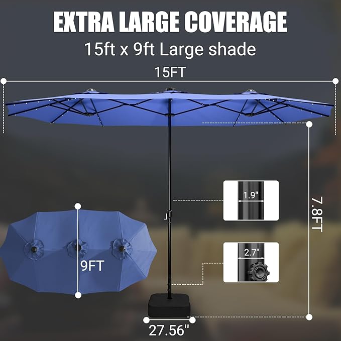 CHABATREE 9FT Outdoor Patio Umbrella with Easy Crank - UV Resistant & Waterproof Market Umbrella with Ventilated Canopy, 9 Sturdy Ribs & Powder-Coated Frame for Garden, Deck, Backyard, Pool, Patio Table