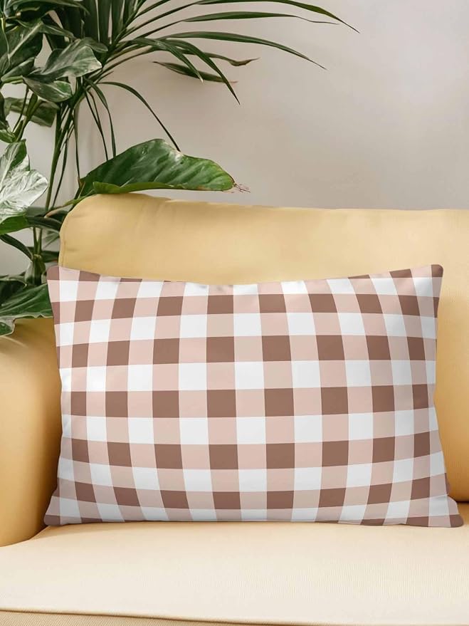 Waterproof Outdoor Pillow 1 Pack Brown Buffalo Plaid Decorative Throw Pillows Cover & Insert 20x12 Inch Lumbar Pillowcase Check Lines Pillows for Couch Sofa Bed Patio Furniture Indoor Outdoor