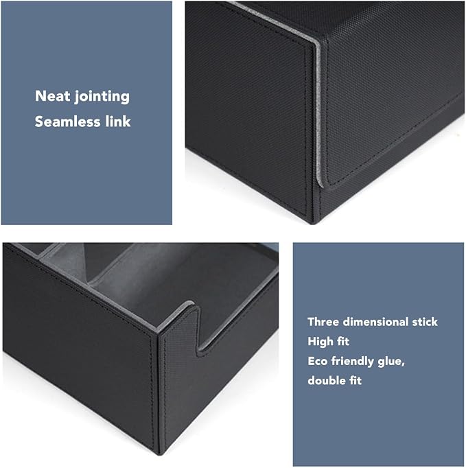 Magnetic Closure Card Deck Holder Large Capacity PU Leather Storage Box/Cover for Game Cards Tarot Cards, Elegant Appearance, for Tidy Room Organization, Black (#1)