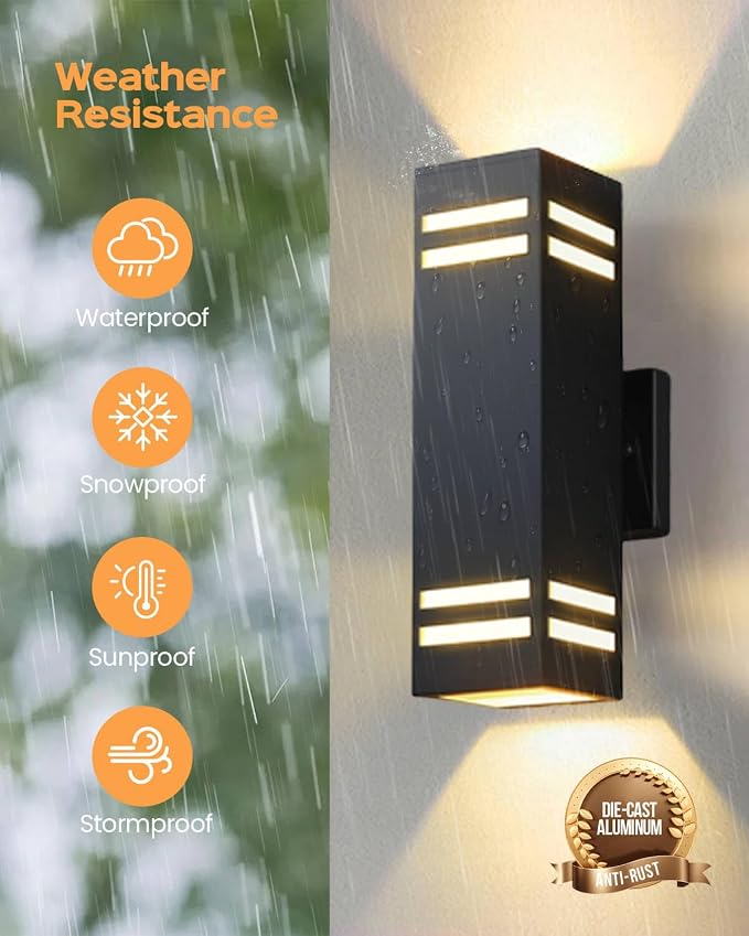 SHIMR Dusk to Dawn Outdoor Light, Modern Outdoor Wall Lights with LED Bulbs Includes [ETL Listed] | Waterproof Anti-Rust Aluminum Sconce, Up and Down Lights, Exterior Light Fixture for House Porch Garage Patio
