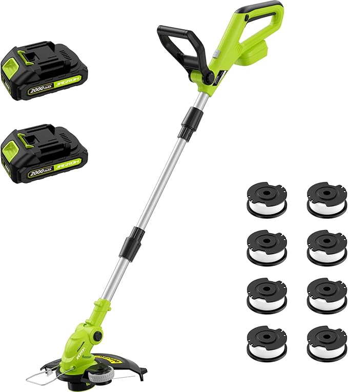 12" Cordless String Trimmer with 2 2.0Ah Battery and Charger, Electric Weed Wacker, Weed Eater Battery Powered, 20V Lawn Mower Lawn Edger, Auto Line Feed Grass Cutter Lightweight Garden Tools for Yard