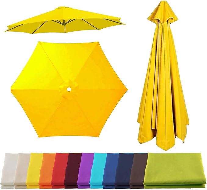 Patio Umbrella Replacement Canopy for 6/8 Ribs, Outdoor Table Market Yard Umbrella Replacement Top Cover, Waterproof Umbrella Canopy Fabric Replacement Canvas(Yellow,9.8FT 6-Ribs)