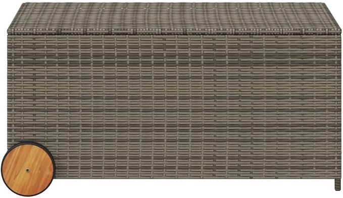 Wicker Outdoor Deck Box with Wheels, 50.2 Gal Outdoor Storage Box with Lid, PE Rattan Storage Container for Pillows, Cushions, Gardening Tools, 42.1"x21.7"x19.7"/20.9" Gray