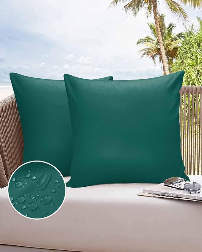 Outdoor Waterproof Throw Pillow Covers Set of 2 Aventurine Green Pillowcases 20x20 Inches Simple Style Patio Decorative Pillows Cushion Case Patio Pillows for Couch Bed Chair Garden