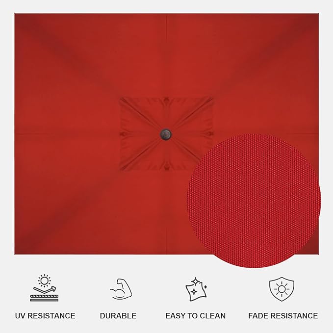 Treasure Garden AKZ PLUS Cantilever Umbrella 10'x13' Rectangular Sunbrella Jockey Red Canopy and Bronze Frame with Rolling Base