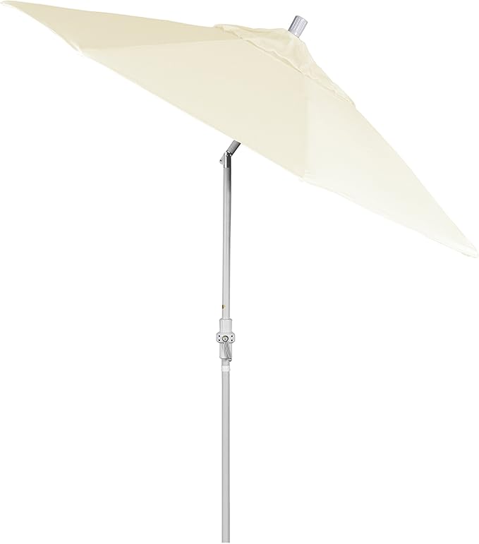 California Umbrella 9' Round Aluminum Market Umbrella, Crank Lift, Collar Tilt, White Pole, Pacifica Pacific Blue