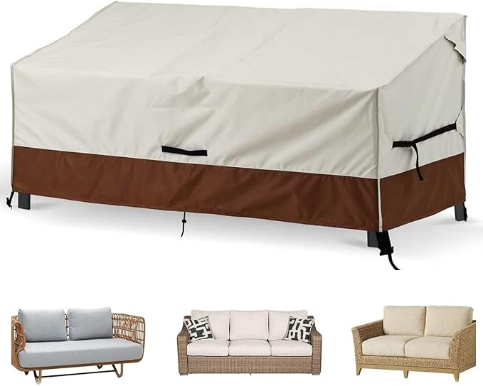 Bench Cover Loveseat Covers Outdoor Couch Cover, Heavy-Duty 2-Seater Waterproof Patio Furniture Sofa Covers (Beige-Brown, 60''x35''x31'')