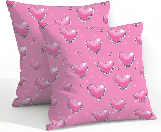 22x22 Inch Outdoor Pillow Covers Set of 2 Waterproof Throw Pillow Covers Decorative Couch Cushion Covers Pink Hearts with_ Diamonds Square Pillowcases Protectors for Patio Garden Sofa