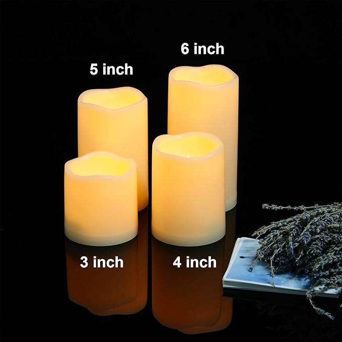 2 Waterproof Outdoor Battery Operated Flameless LED Pillar Candles with Remote Flickering Plastic Electric Decorative Light Set for Home Décor Garden Patio Decoration Party Wedding Supplies 3x3 Inches