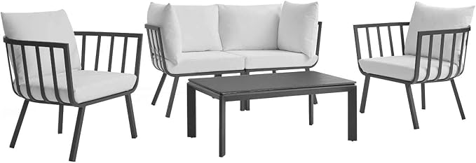 Casafoyer Riverside 5 Piece Outdoor Patio Aluminum Set in Gray White
