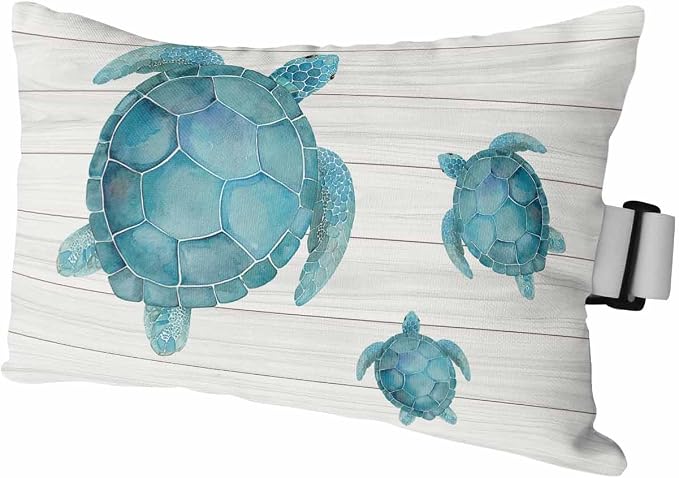 Ocean Coastal Beach Teal Sea Turtle Outdoor Head Pillows for Recliner Chair,Pack of 1 Waterproof Throw Pillow Cushion Cases with Insert&Elastic Strap,Farm Rustic Wooden Plank Pillow for Patio Beach