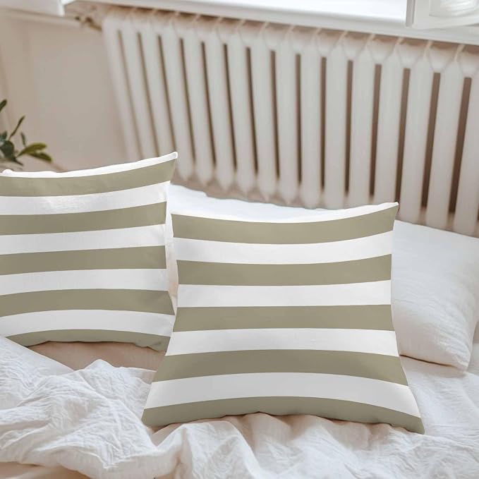 Outdoor Waterproof Throw Pillow Covers Set of 2 Brown White Stripe Pillowcases 26x26 Inches Simple Style Striped Decorative Pillows Cushion Case Patio Pillows for Couch Bed Chair Garden