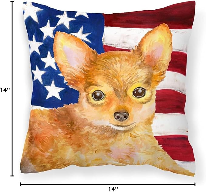 Caroline's Treasures BB9722PW1414 Toy Terrier Patriotic Fabric Decorative Pillow Machine Washable, Indoor Outdoor Decorative Pillow for Couch, Bed or Patio, 14Hx14W