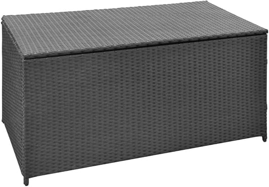 Outdoor Storage Box Black 47.2x19.7x23.6 Inches PE Rattan with Lining, Garden Chest for Patio Furniture Cushions, Blankets, Pillows, Gas Lift Lid & Powder-Coated Steel Frame
