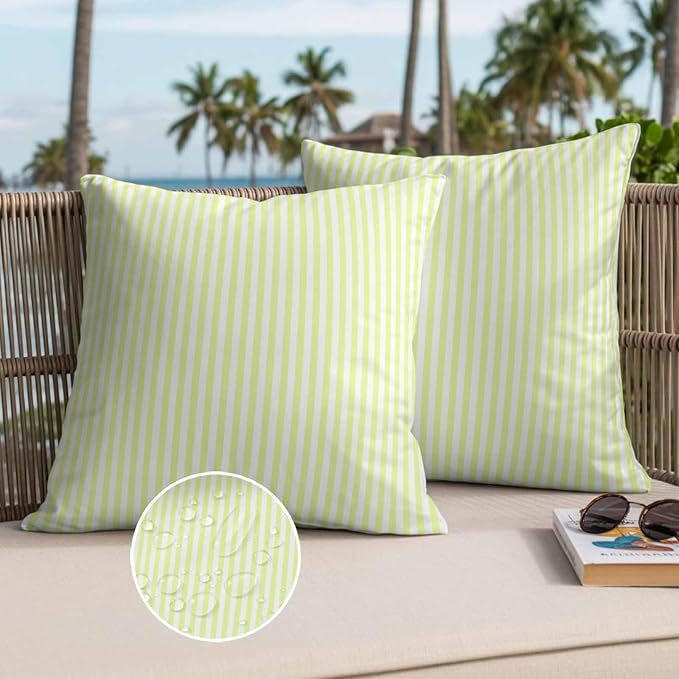 Throw Pillow Covers 24x24 Inch Set of 2, Yellow White Stripe Waterproof Outdoor Cushion Covers, Modern Minimalist Geometric Striped Decorative Pillowcases for Couch, Sofa, Bed, Garden, Patio
